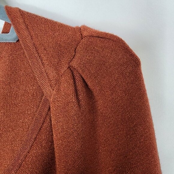 Betsey Johnson Puff Sleeve Tie Waist Sweater Dress Rust Orange Size Large - Picture 5 of 10